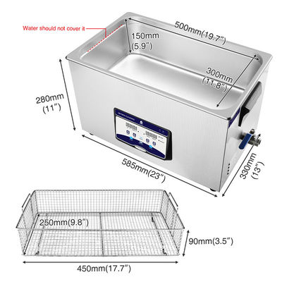 Líquido de limpeza ultrassônico 480W de aço inoxidável do laboratório de ISO13485 22L com calefator do temporizador